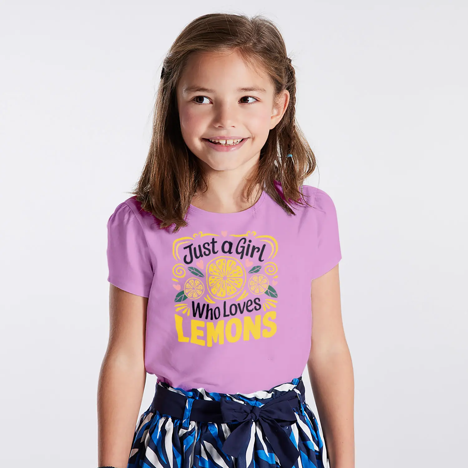Limon ve Kalpli Just a Girl Who Loves Lemons Yazılı Baskılı Kız Çocuk Tişörtü