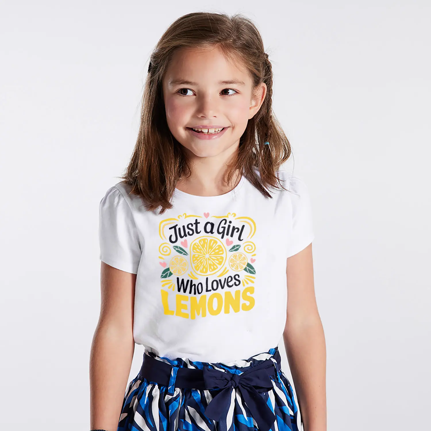 Limon Ve Kalpli Just A Girl Who Loves Lemons Yazılı Baskılı Kiz Çocuk Tisortu Tişörtü