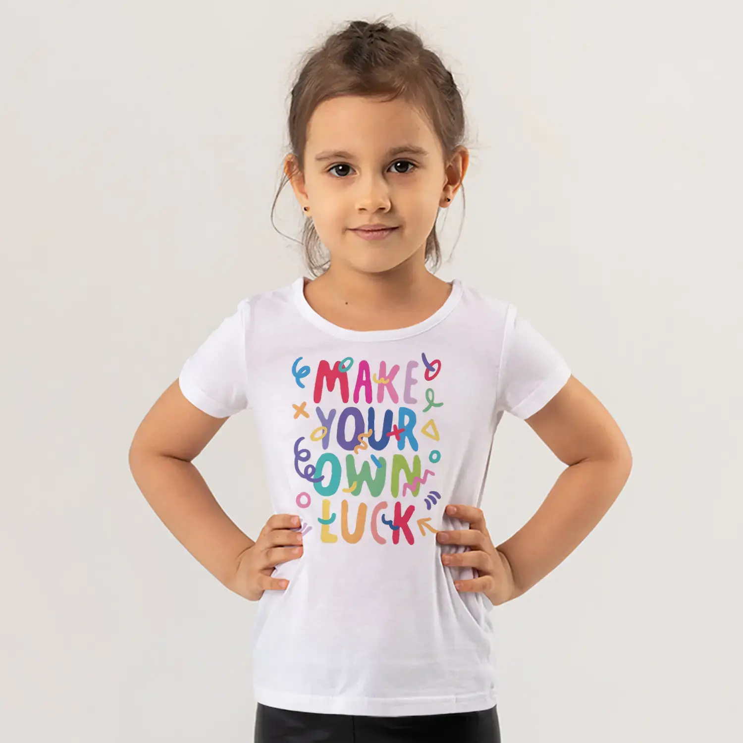 Make Your Own Luck Renkli Motivasyon Yazı Baskılı Kiz Çocuk Tisortu Tişörtü