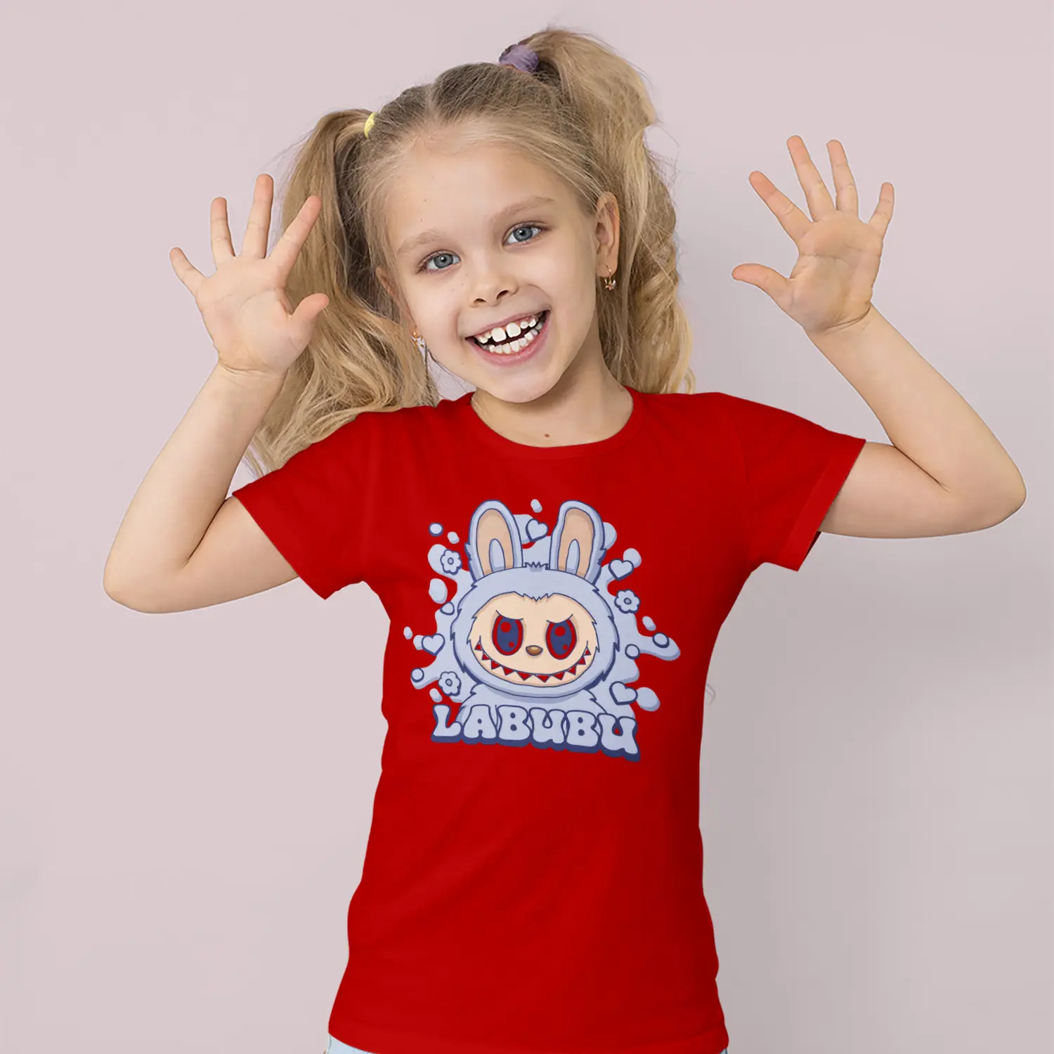 Mavi Tonlu Kızgın Tavşan Karikatür Figürlü Baskılı Kız Çocuk Tişörtü