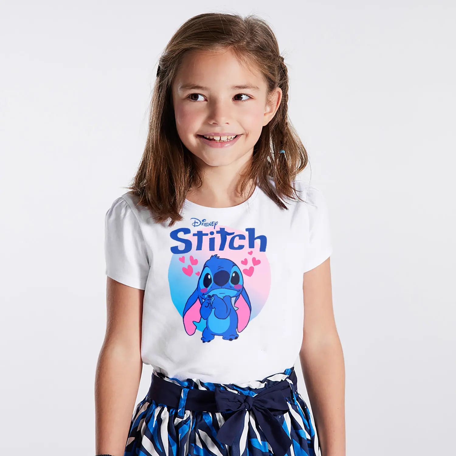 Mavi Uzayli Yaratik Kalpli Figürlü Baskılı Kiz Çocuk Tisortu Tişörtü