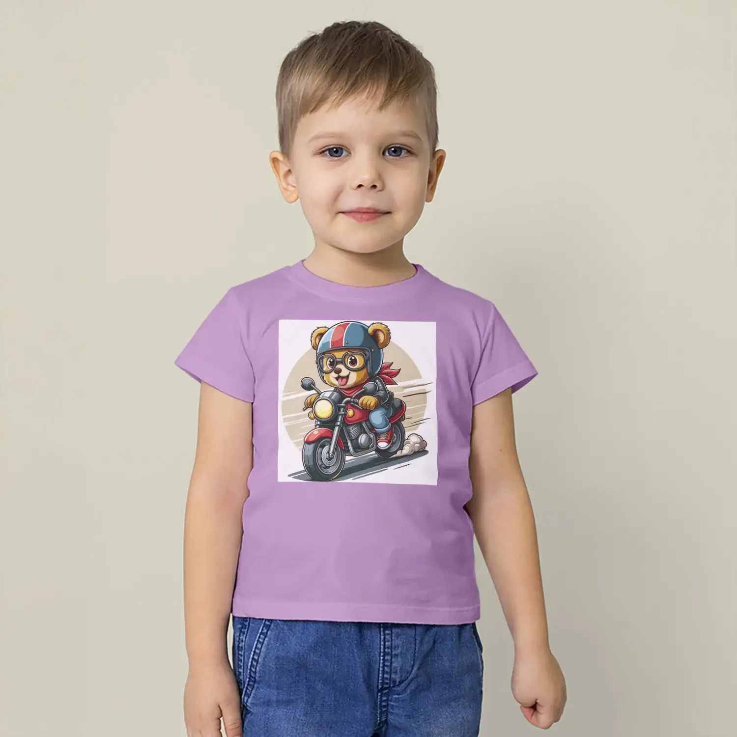 Motorcu Ayıcık Baskılı Erkek Çocuk Tişört