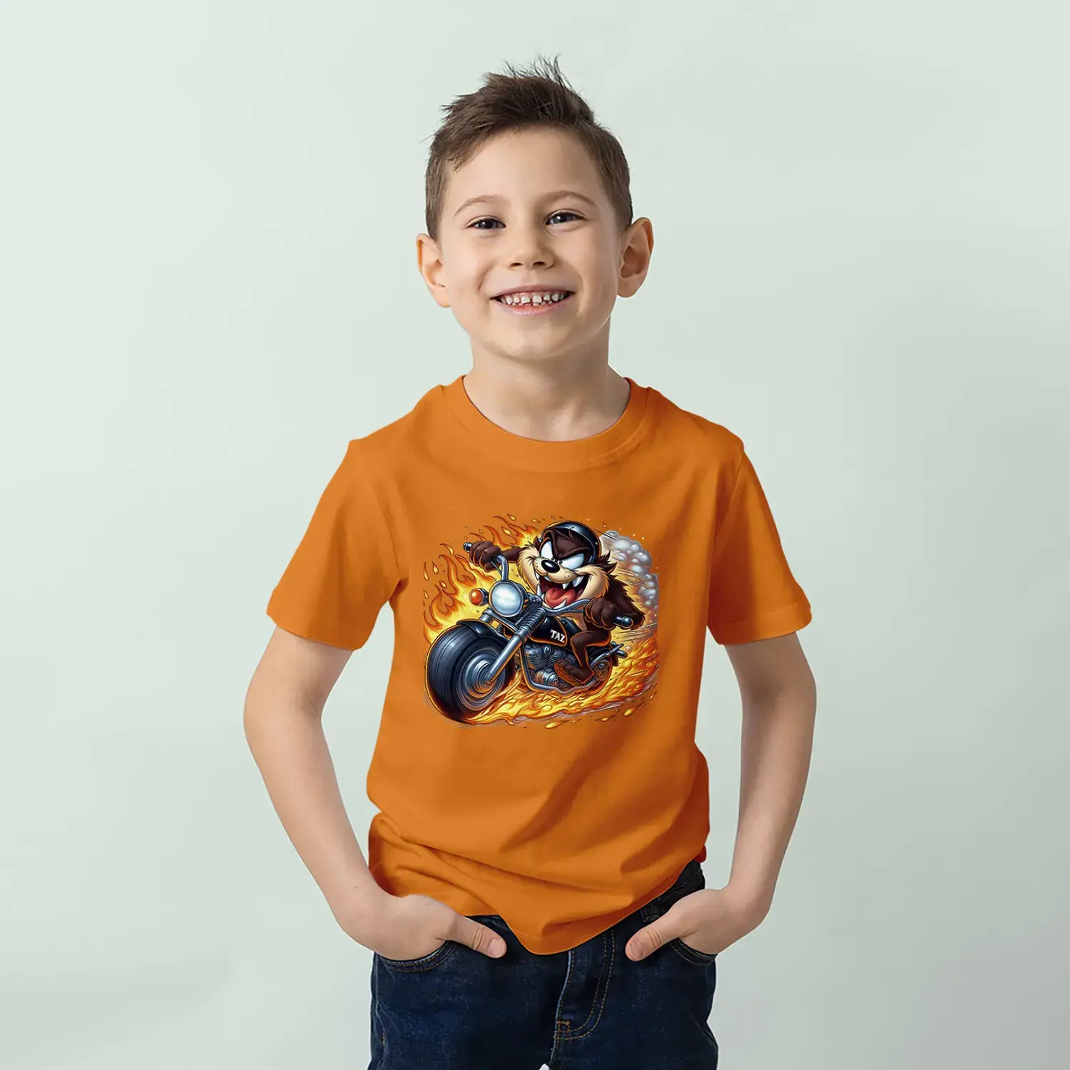 Motorcu Çılgın Karakter Baskılı Erkek Çocuk Tişört