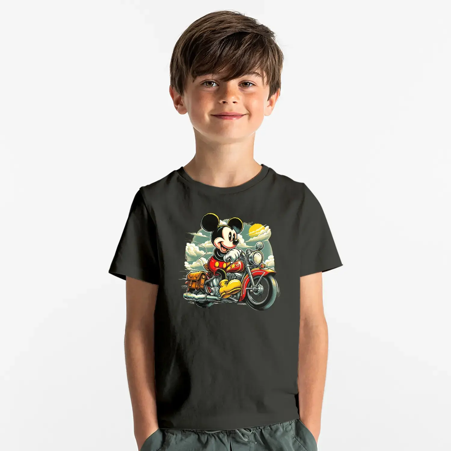 Motorcu Fare Baskılı Erkek Çocuk Tişört