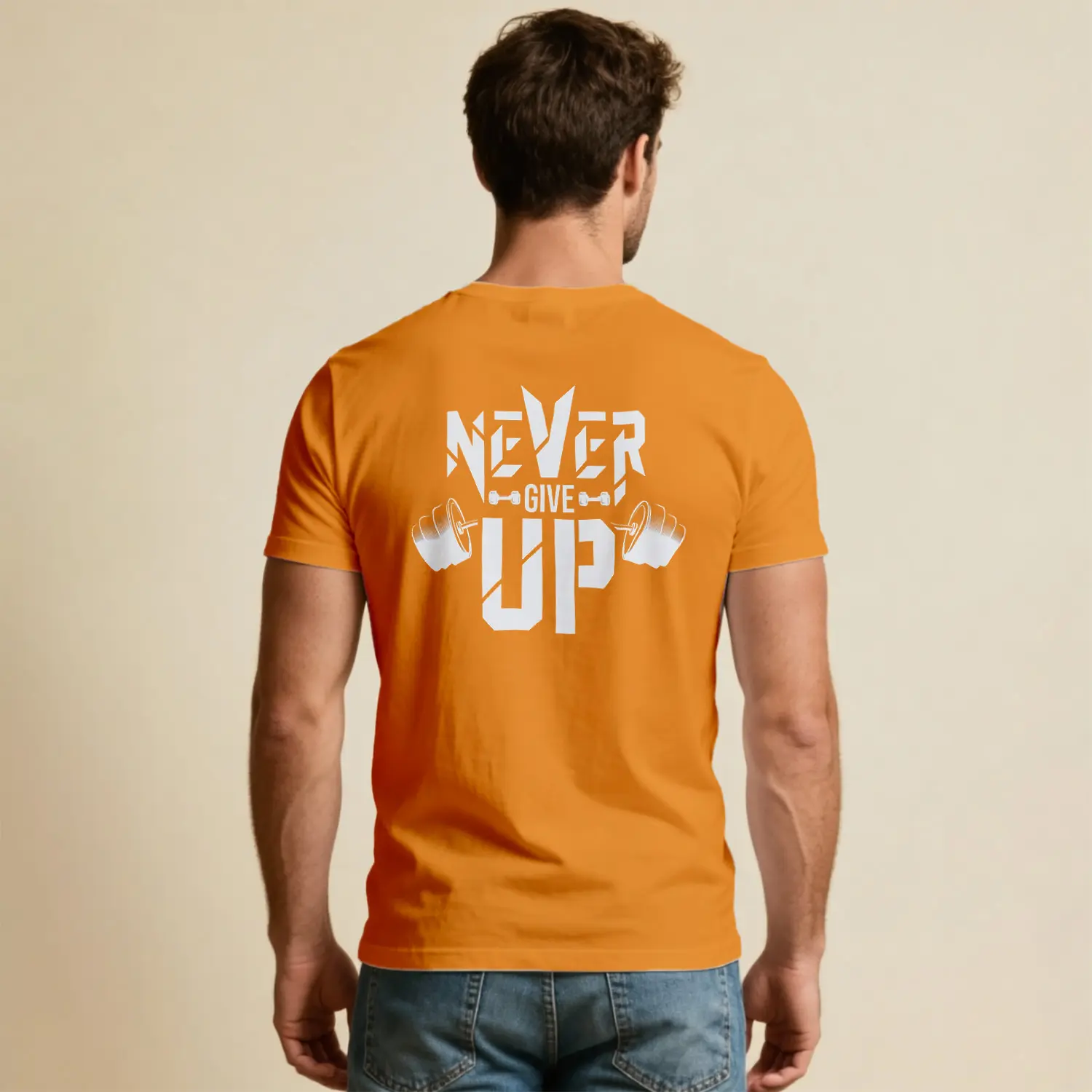 Never Give Up Halter Motivasyon Baskılı Erkek Tişört