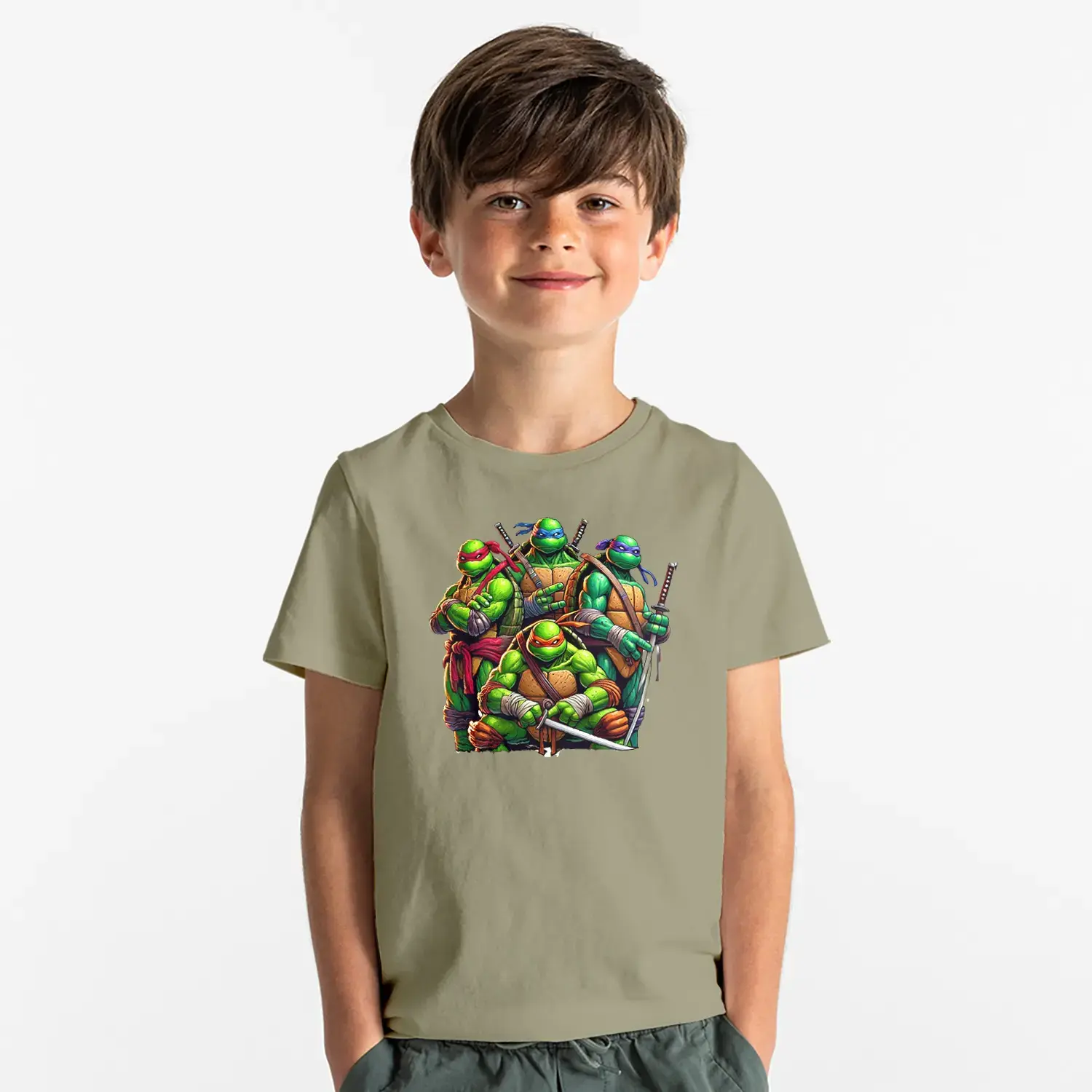 Ninja Kaplumbaga Dortlusu Aksiyon Baskılı Erkek Çocuk Tişörtü