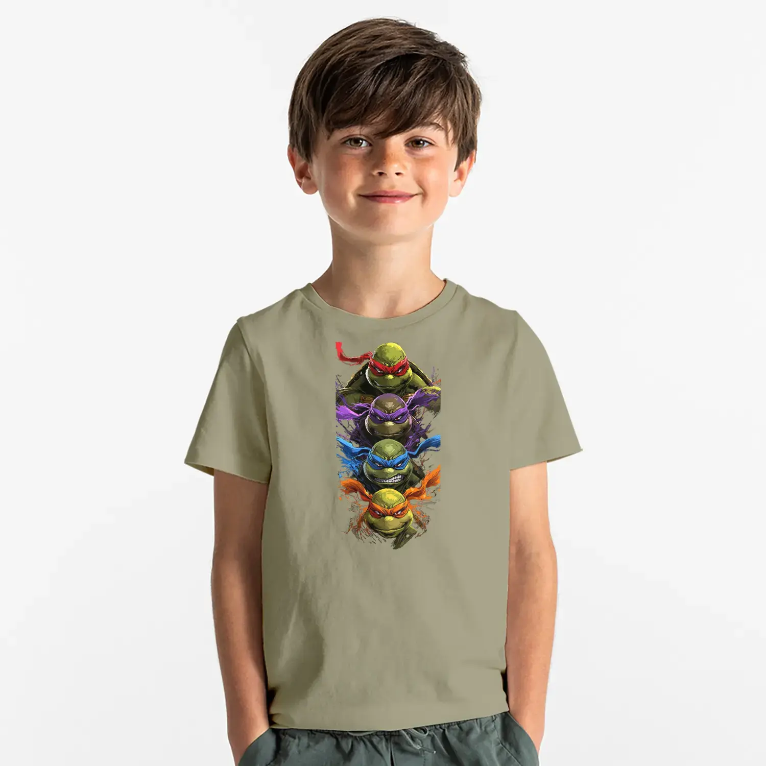 Ninja Kaplumbagalar Renkli Maske Serisi Baskılı Erkek Çocuk Tişörtü
