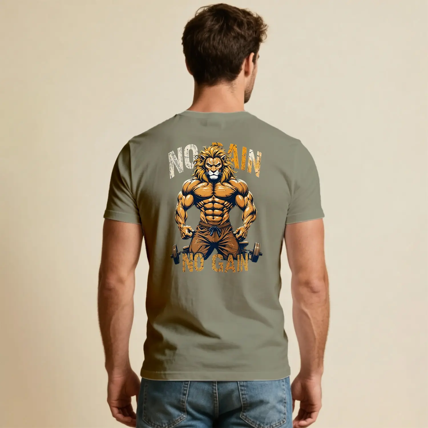 No Pain No Gain Aslan Figürü Fitness Baskılı Erkek Tişört