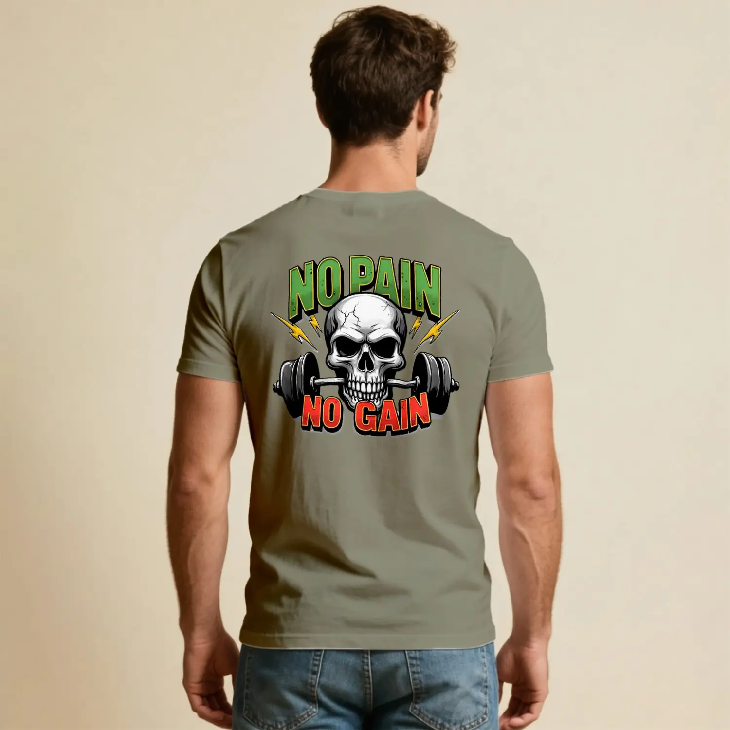 No Pain No Gain Kurukafa Halter Baskılı Erkek Tişört