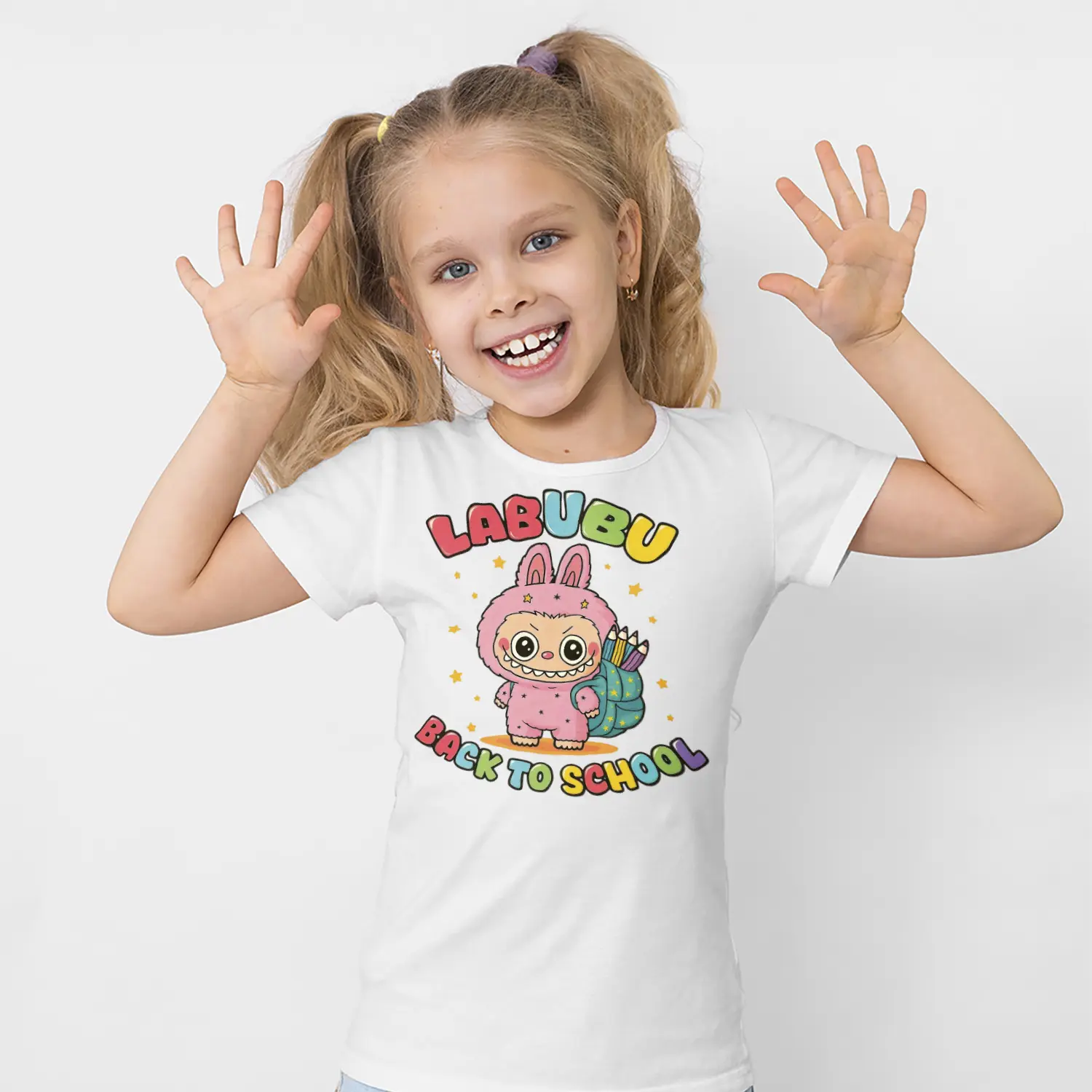 Okul Cantali Sevimli Tavsan Karikatur Figürlü Baskılı Kiz Çocuk Tisortu Tişörtü