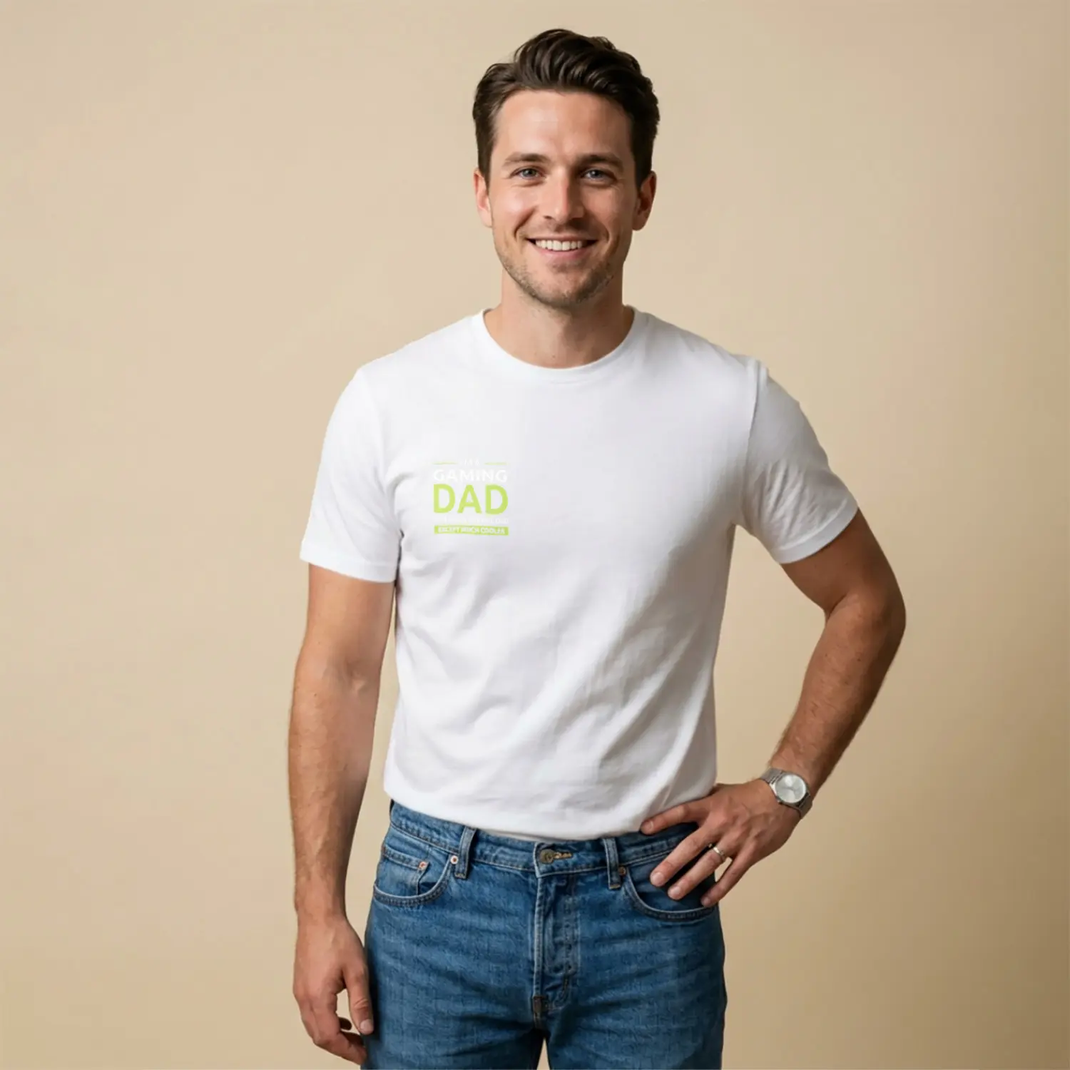 Oyun Tutkunu Baba Temalı Baskılı Erkek Tişörtü