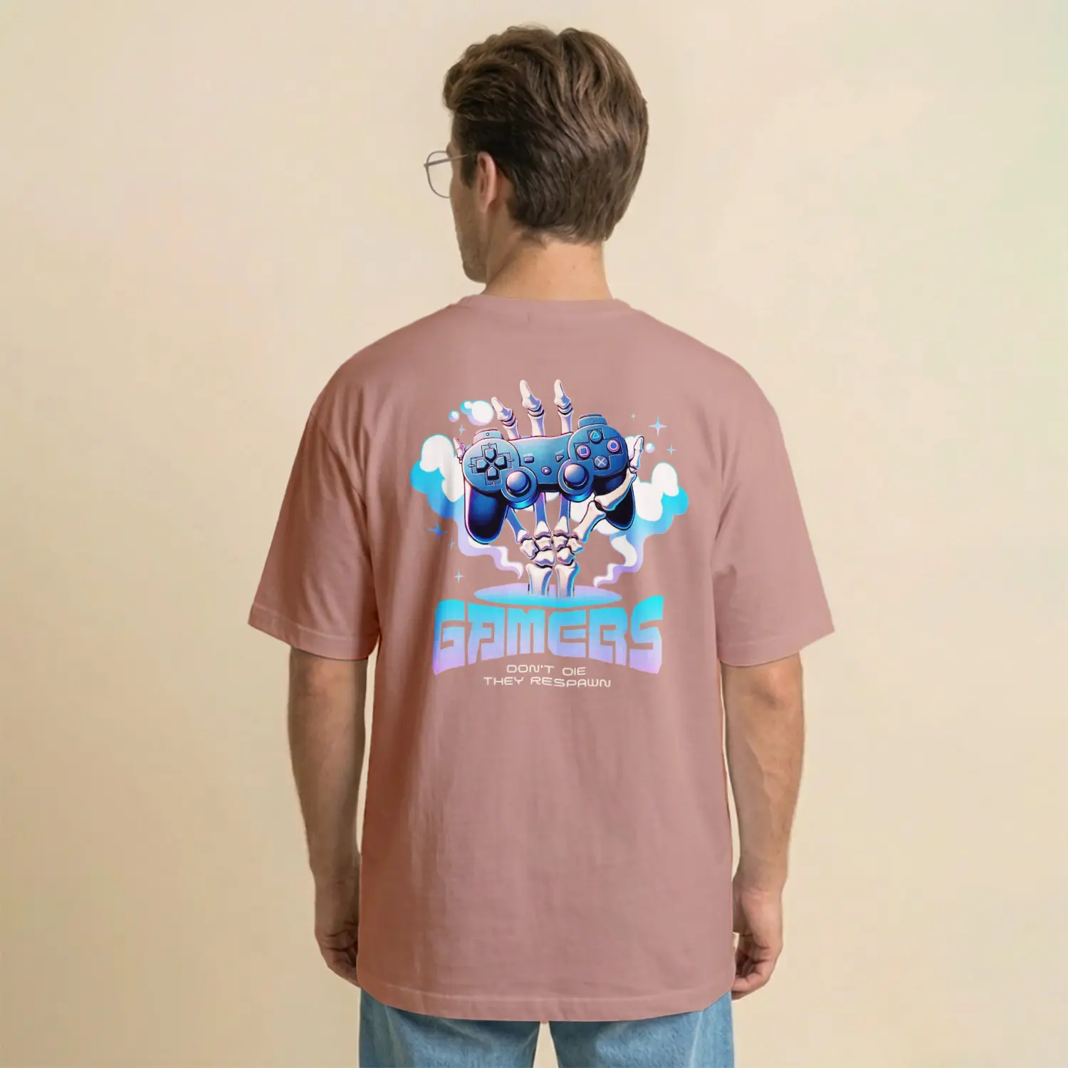 Oyuncu İskeleti Kol Kontrol Baskılı Erkek Tişört