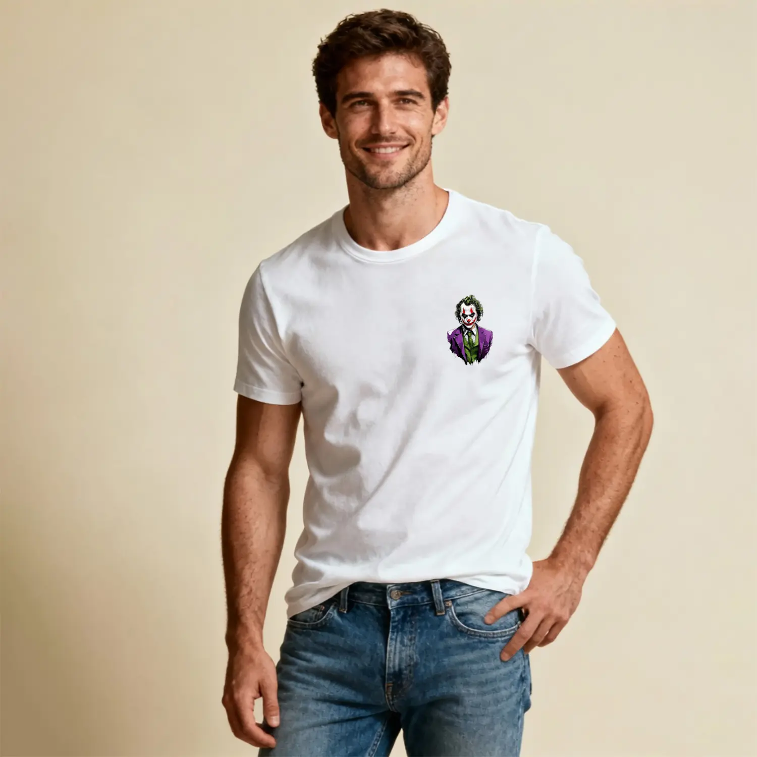 Palyaco Makyajli Karanlik Figur Baskılı Erkek Tişörtü