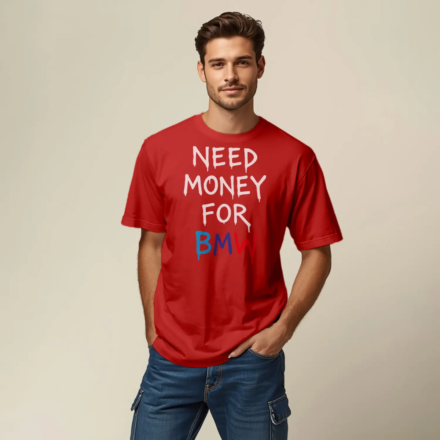 Para İsteği Kırmızı Baskılı Erkek Tişört