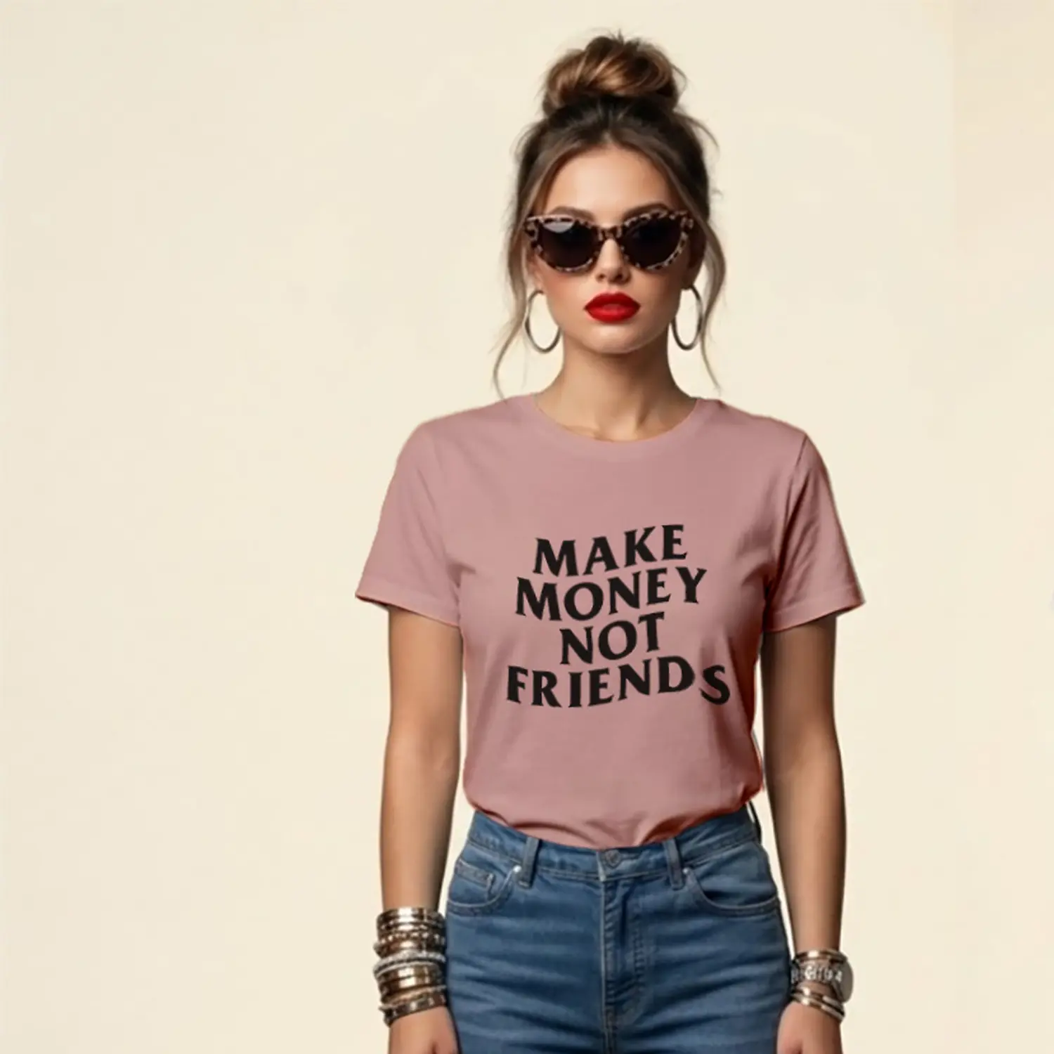 Para Odaklı Yazılı Baskılı Kadın Tişört