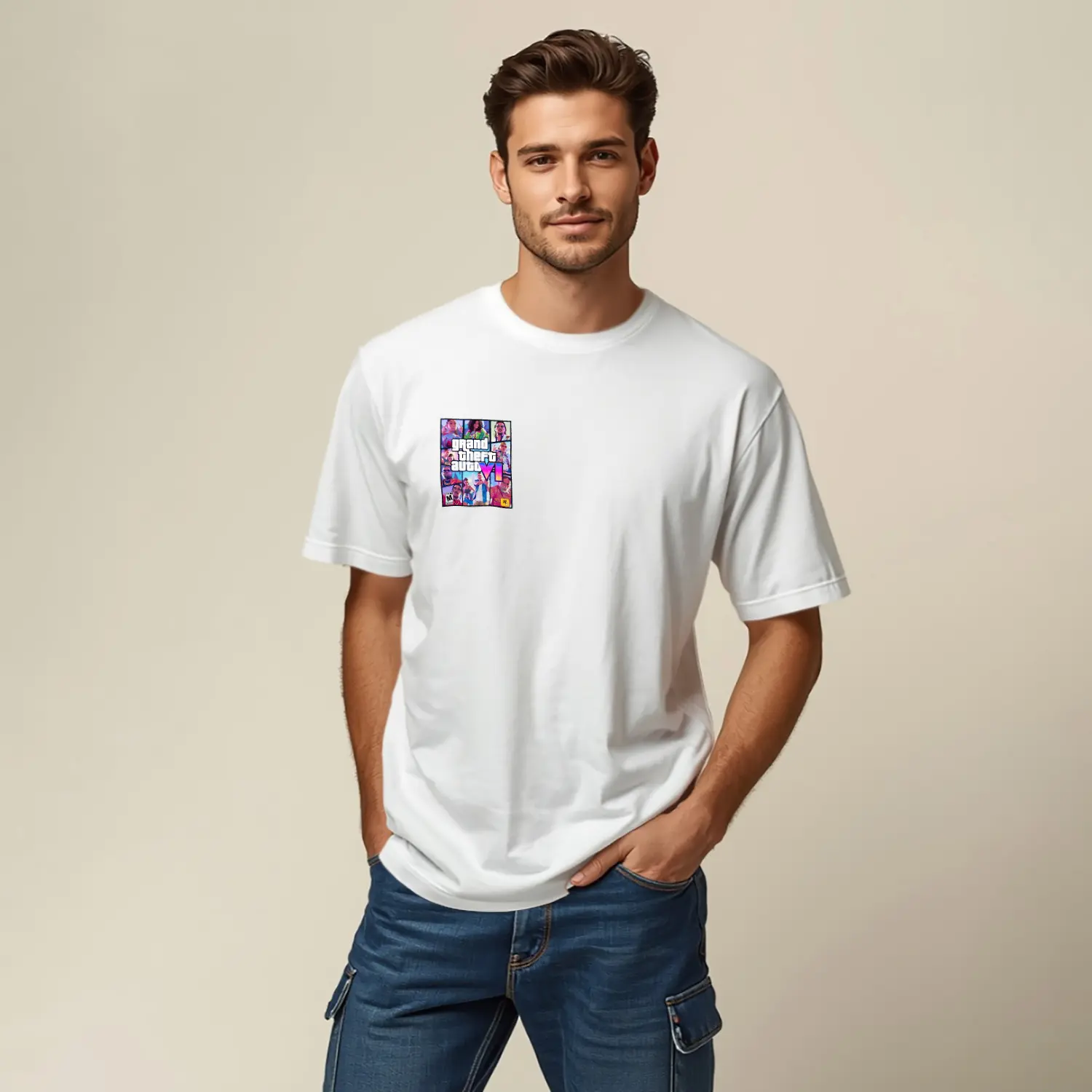 Renkli Karakterli Retro Temalı Baskılı Erkek Tişörtü