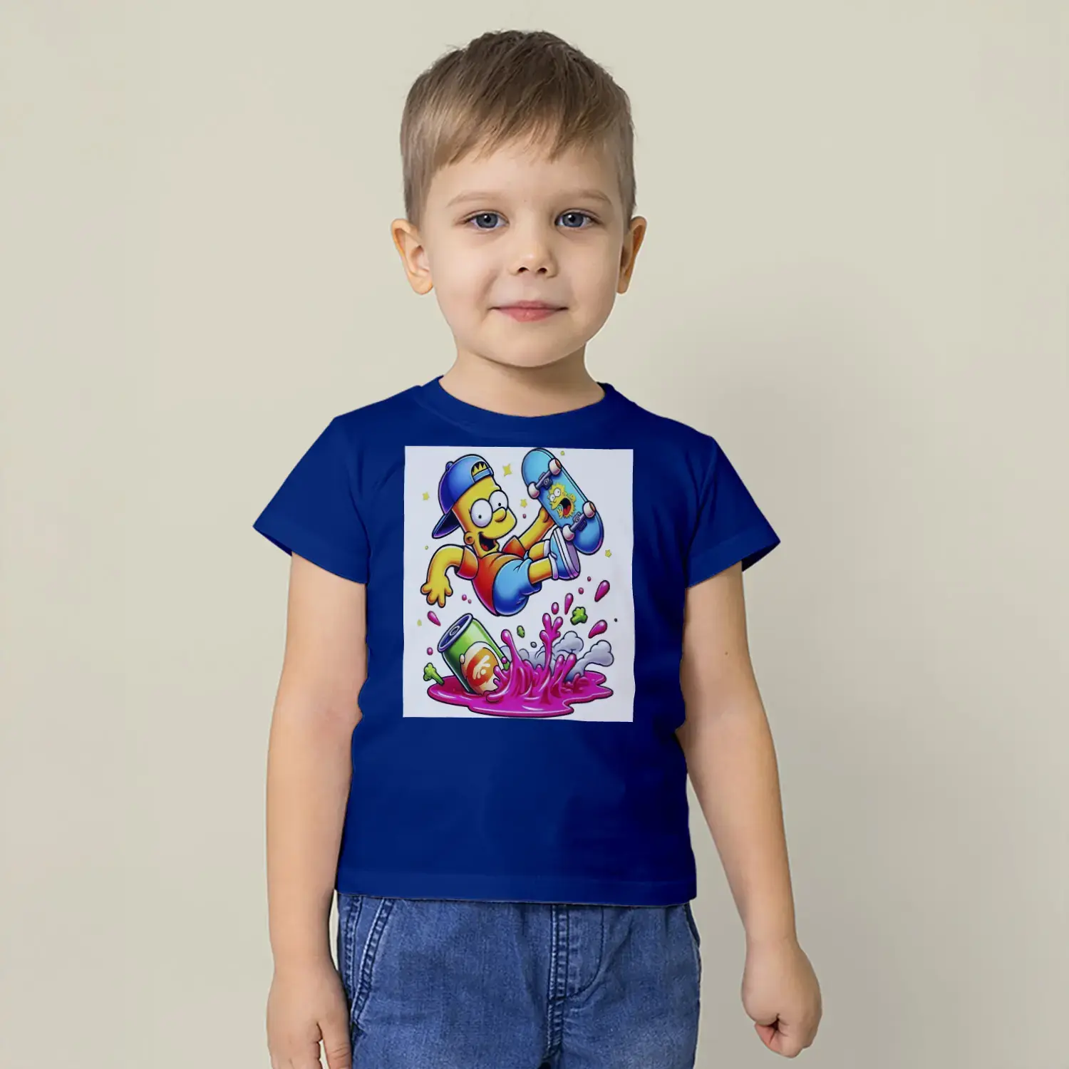 Renkli Kaykayci Cizgi Karakter Baskılı Erkek Çocuk Tişörtü