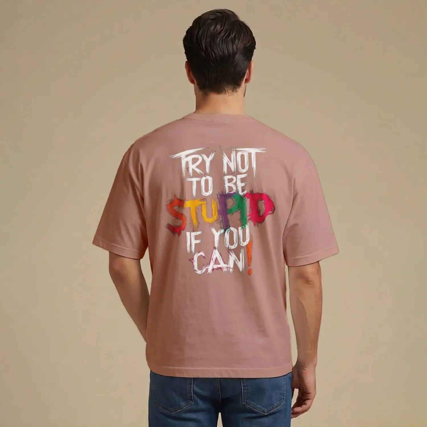 Renkli Yazılı Arkası Baskılı Erkek Tişört