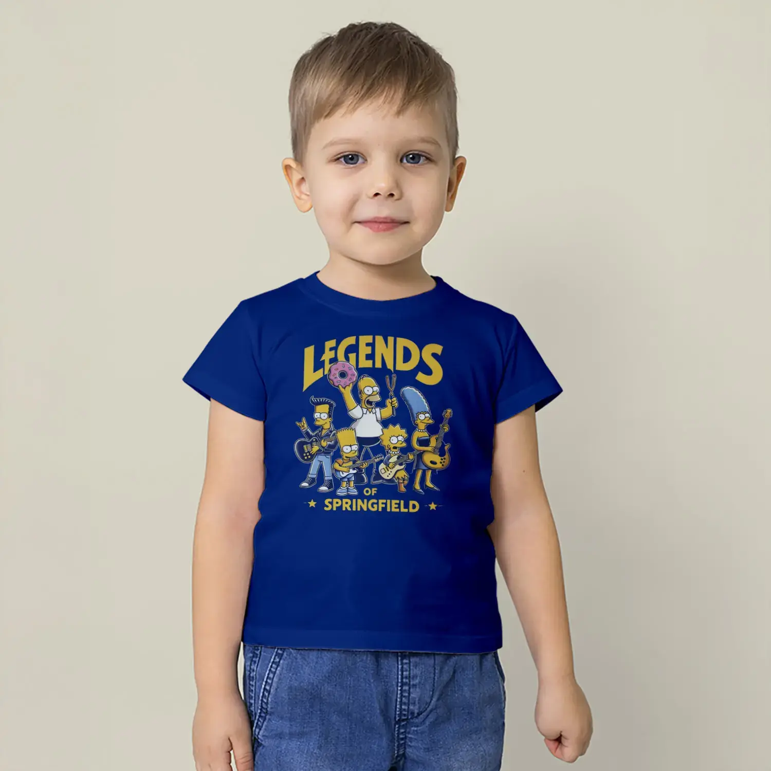 Rock Yapan Sarı Aile Karakterleri Baskılı Erkek Çocuk Tişörtü