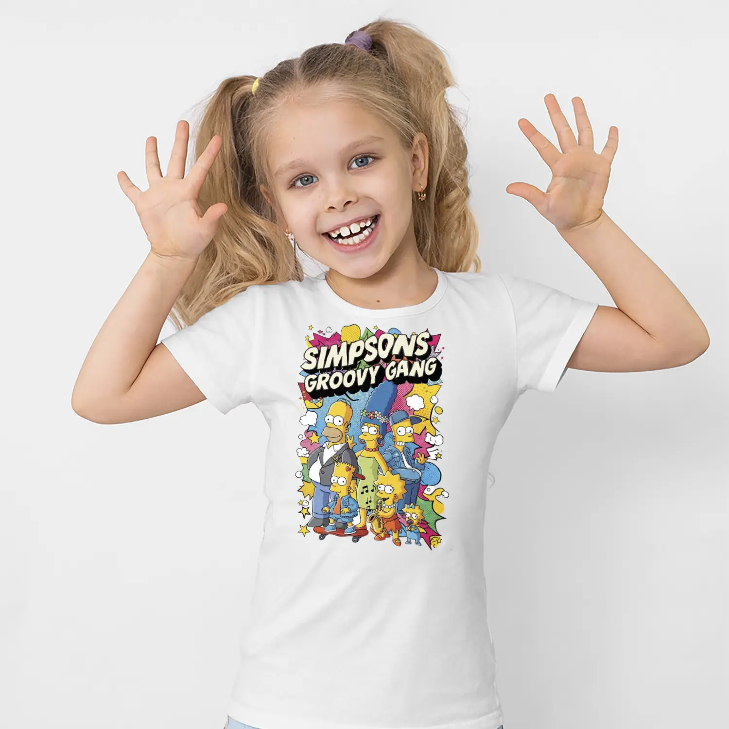 Sarı Aile Karikatur Groovy Gang Temalı Baskılı Kiz Çocuk Tisortu Tişörtü