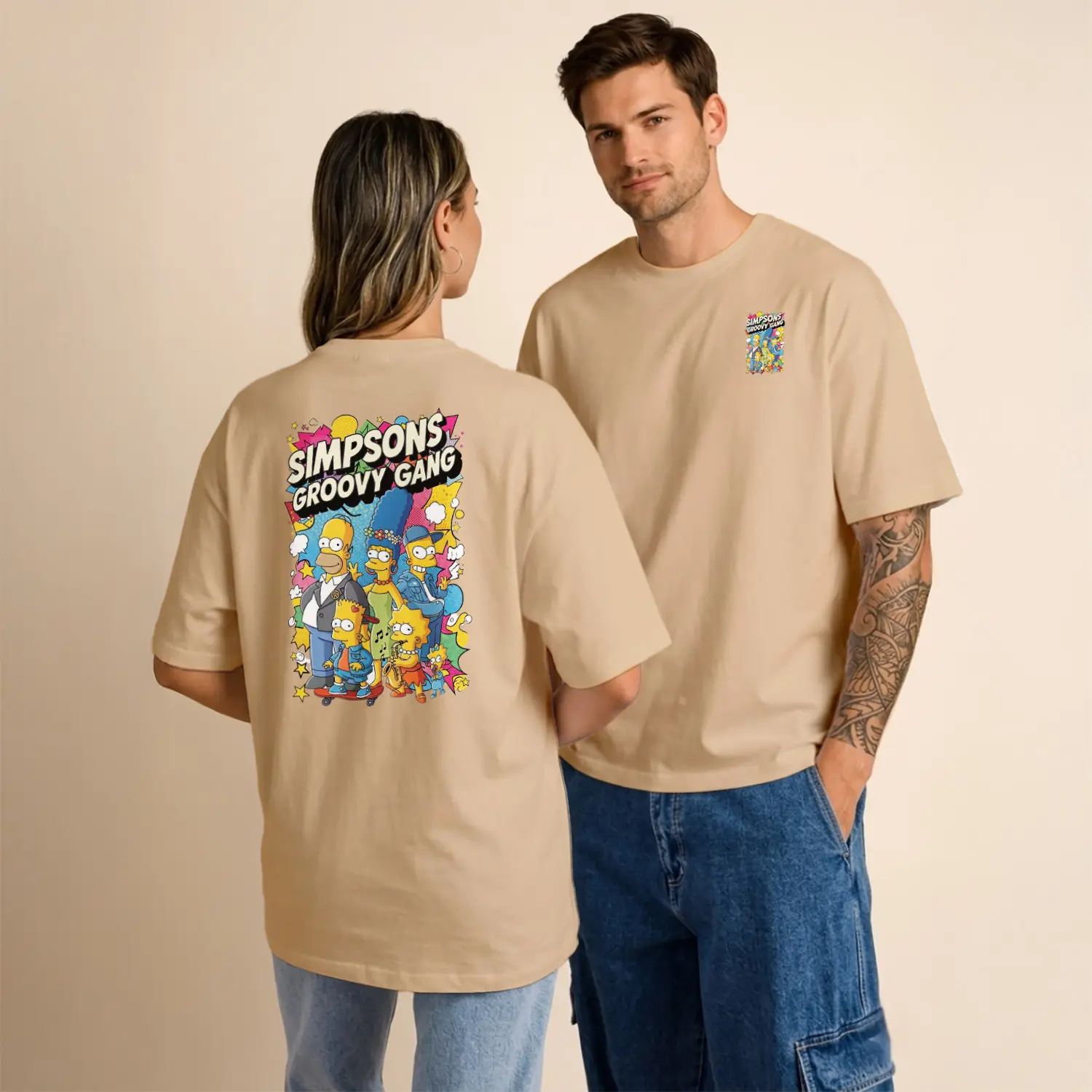 Sarı Çizgi Film Ailesi Groovy Gang Renkli Grup Baskılı Unisex Tişört