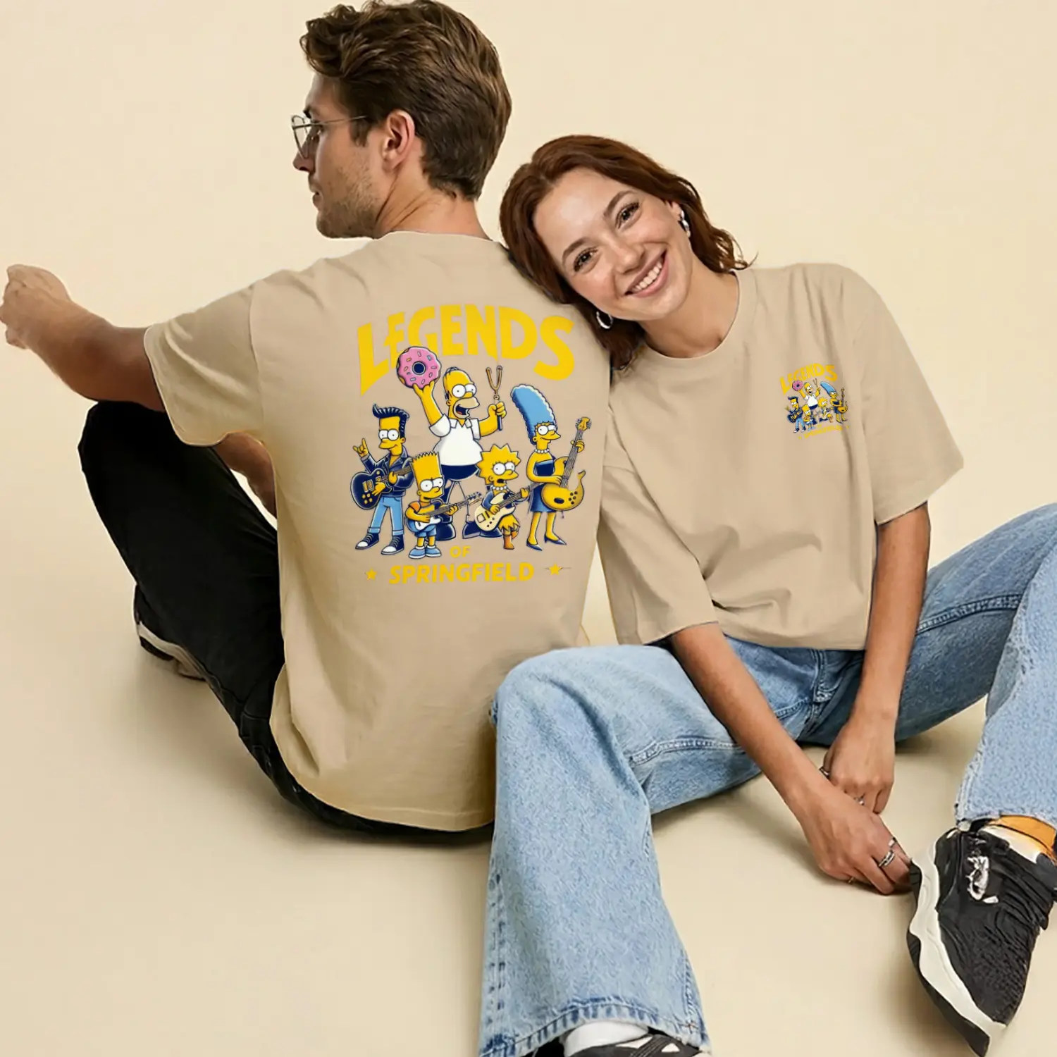 Sarı Çizgi Film Ailesi Legends of Springfield Müzik Grubu Baskılı Unisex Tişört