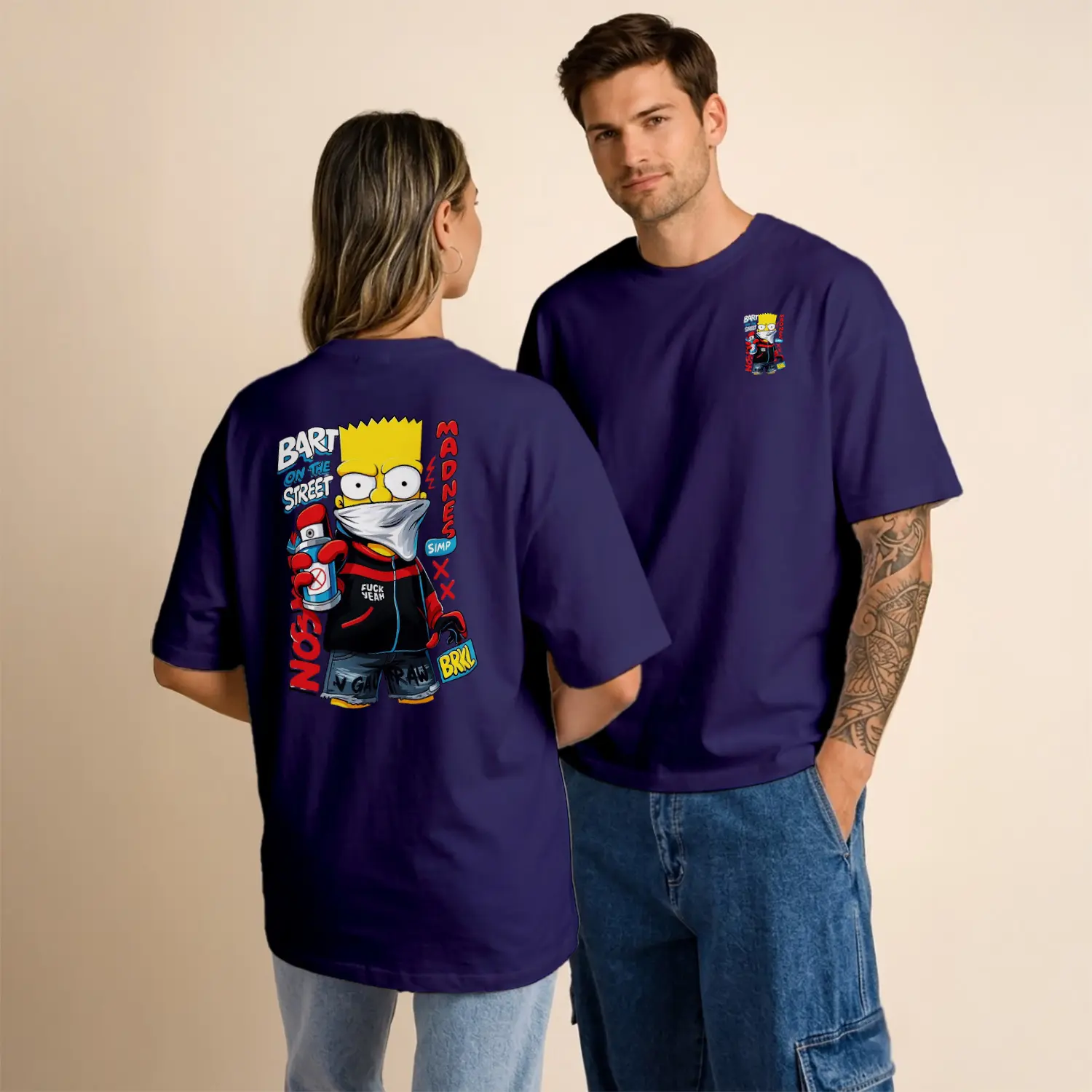 Sarı Çizgi Film Karakteri Sokak Sanatı Graffiti Baskılı Unisex Tişört