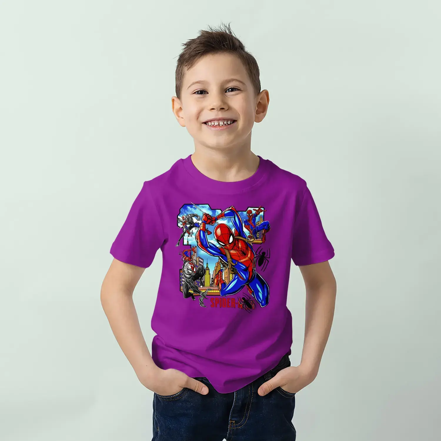 Şehirli Ağ Kahramanı Aksiyon Baskılı Erkek Çocuk Tişört