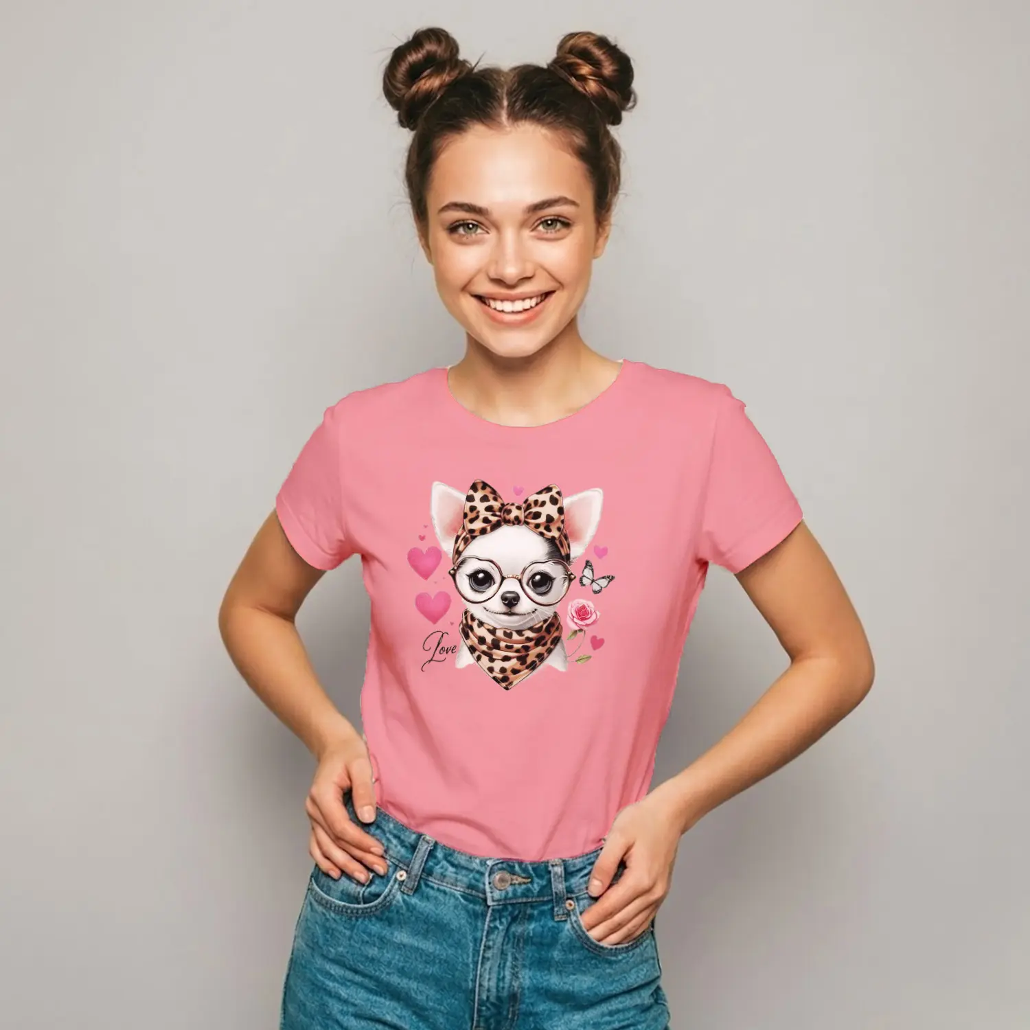 Sevimli Chihuahua Love Temalı Baskılı Kadın Tişörtü