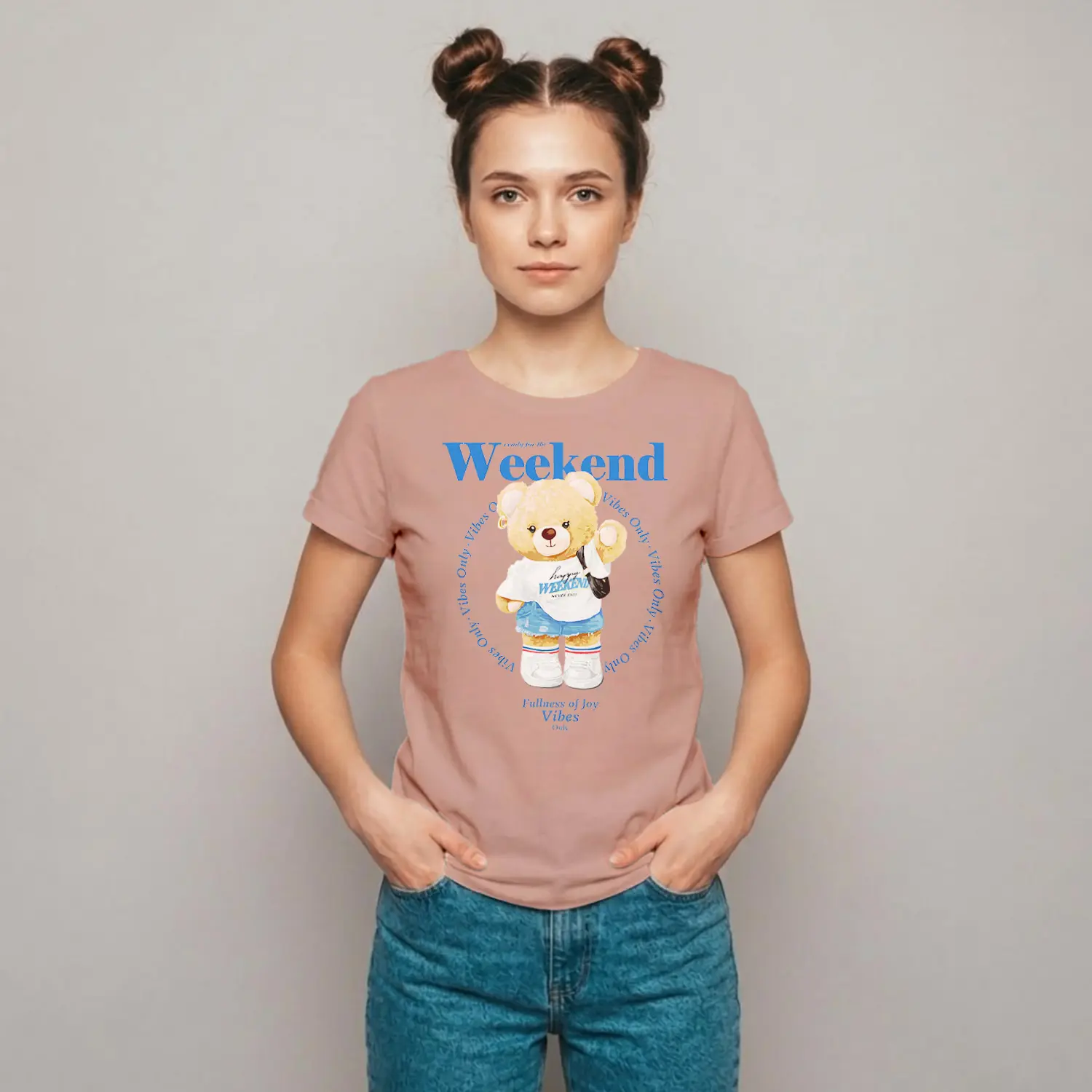 Sevimli Ayıcık Tasarımlı Baskılı Kadın Tişört