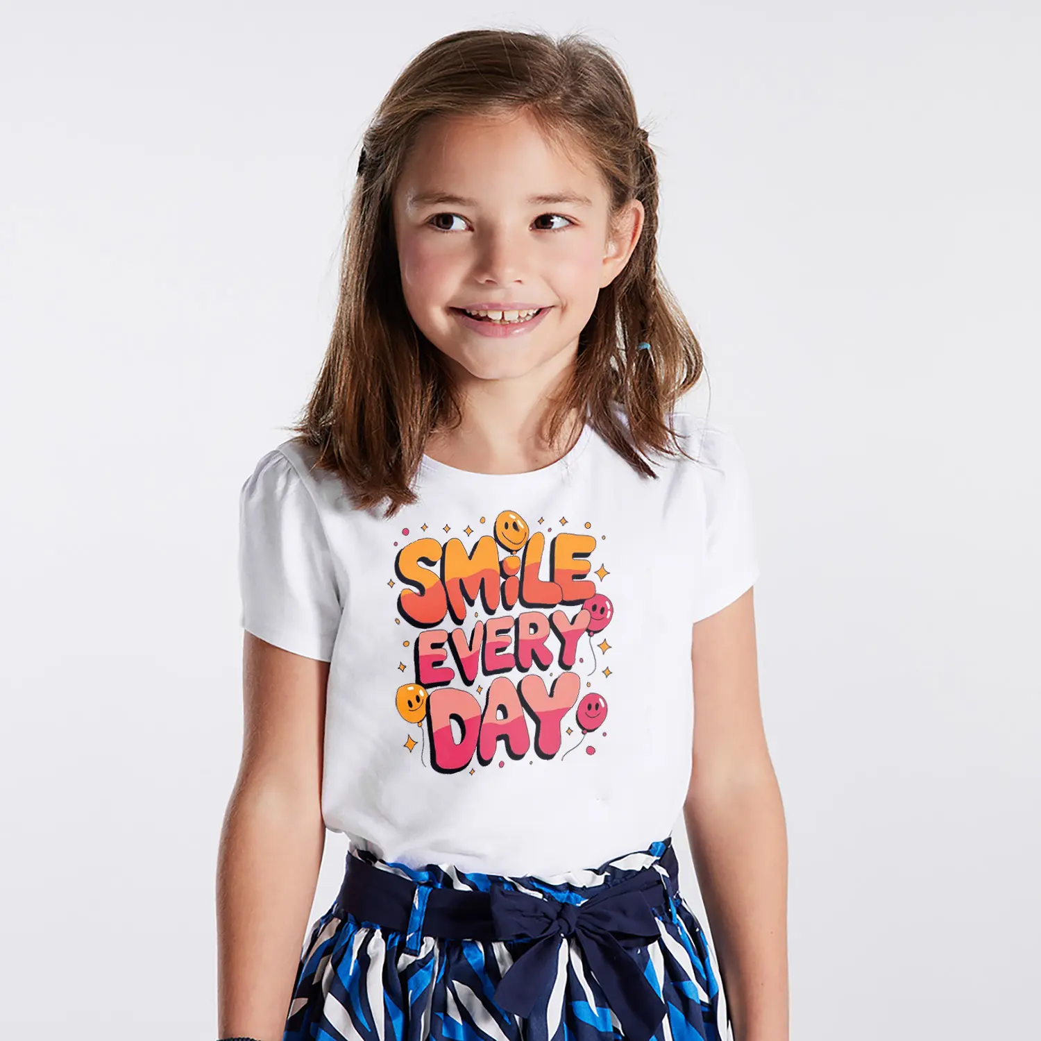 Smile Every Day Yazılı Emoji Figürlü Baskılı Kiz Çocuk Tisortu Tişörtü