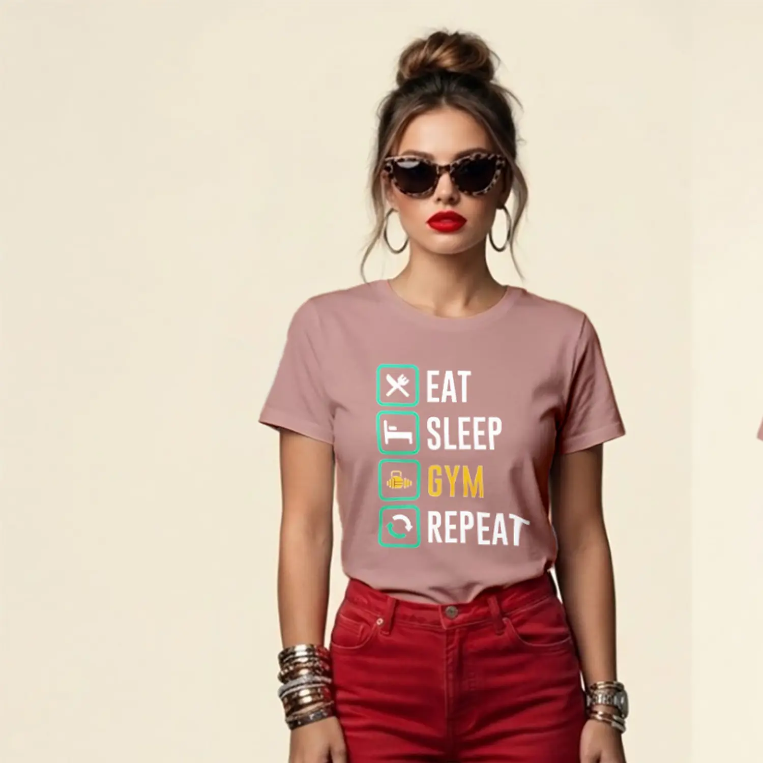 Spor ve Günlük Yaşam Tasarımlı Baskılı Kadın Tişört