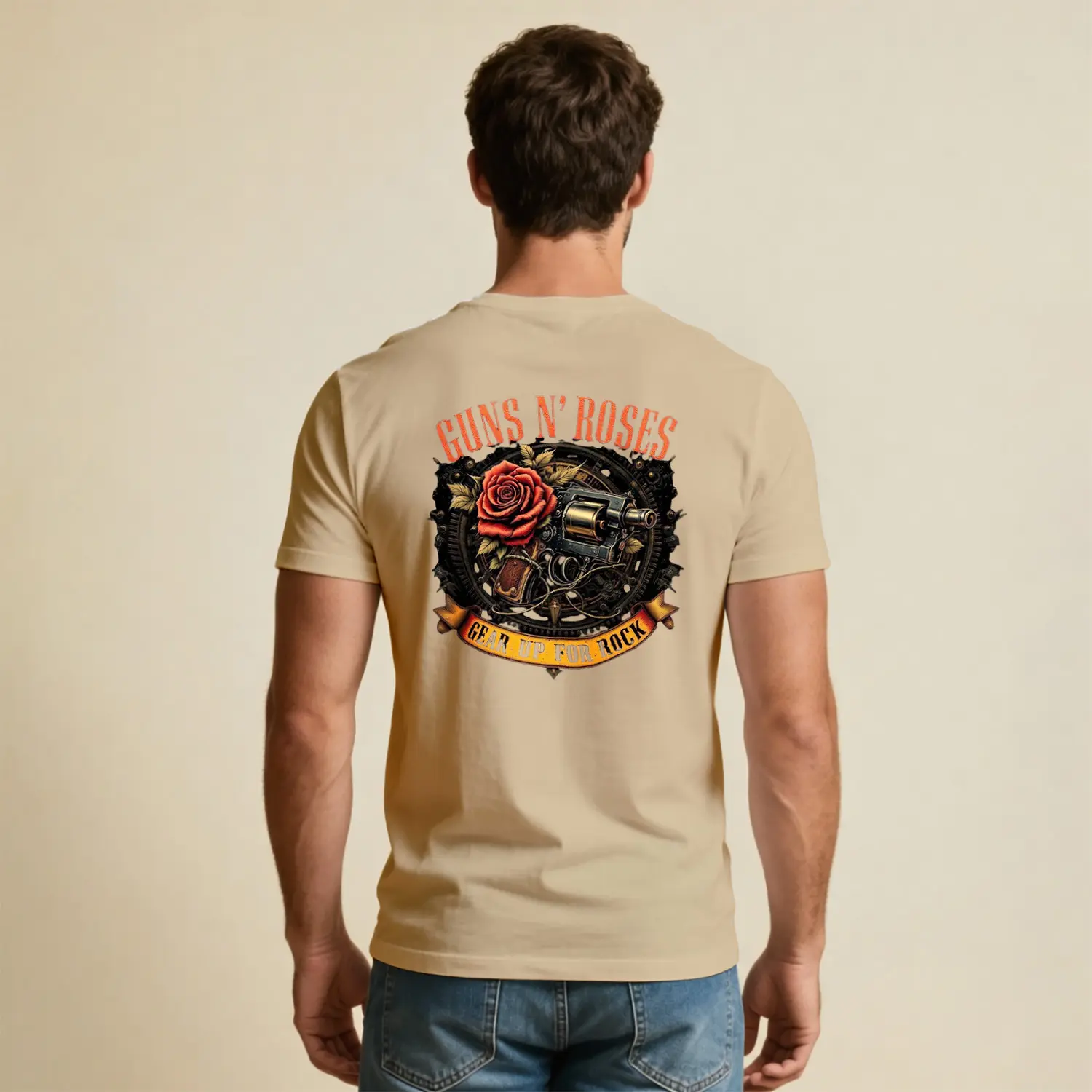 Tabanca Gül Gear Up For Rock Baskılı Erkek Tişört
