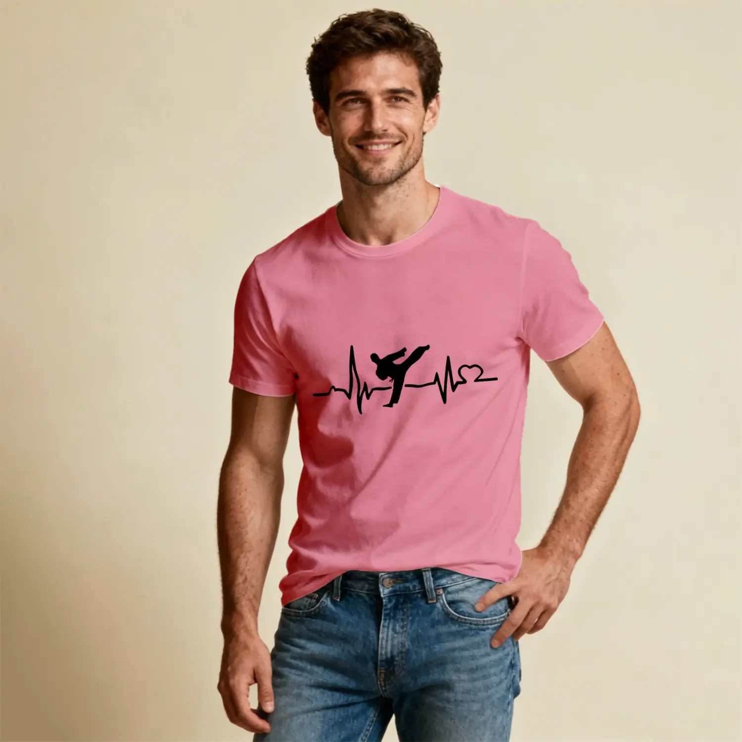 Tekvando Kalp Atışı Baskılı Erkek Tişört