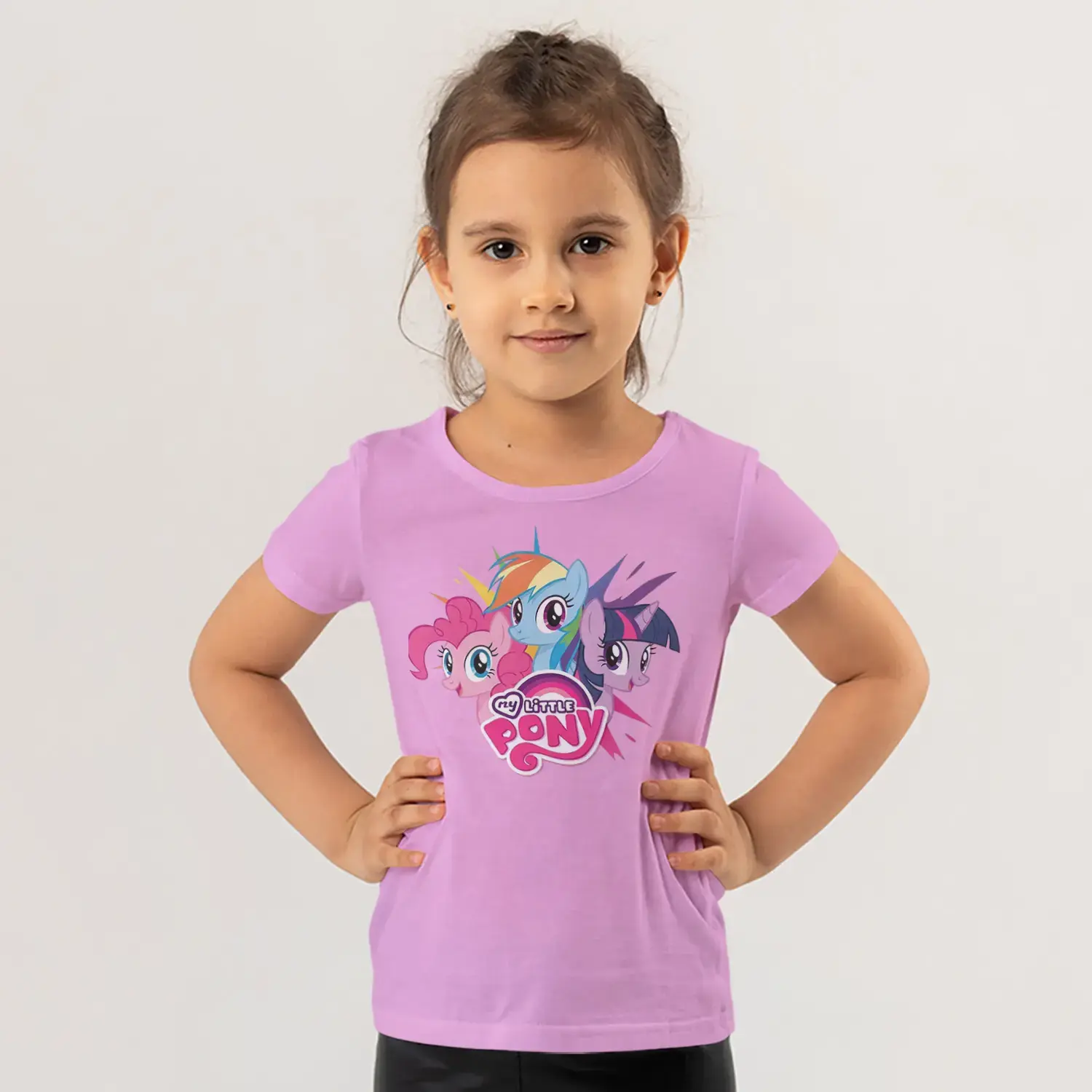 Üçlü Renkli Midilli At Grubu Pembe Logolu Baskılı Kız Çocuk Tişörtü