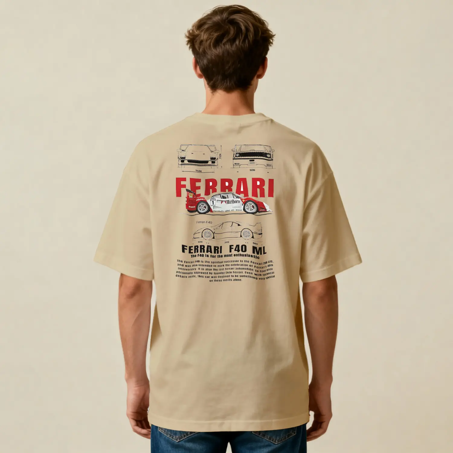 Yarış Arabası Teknik Çizim Baskılı Erkek Tişört