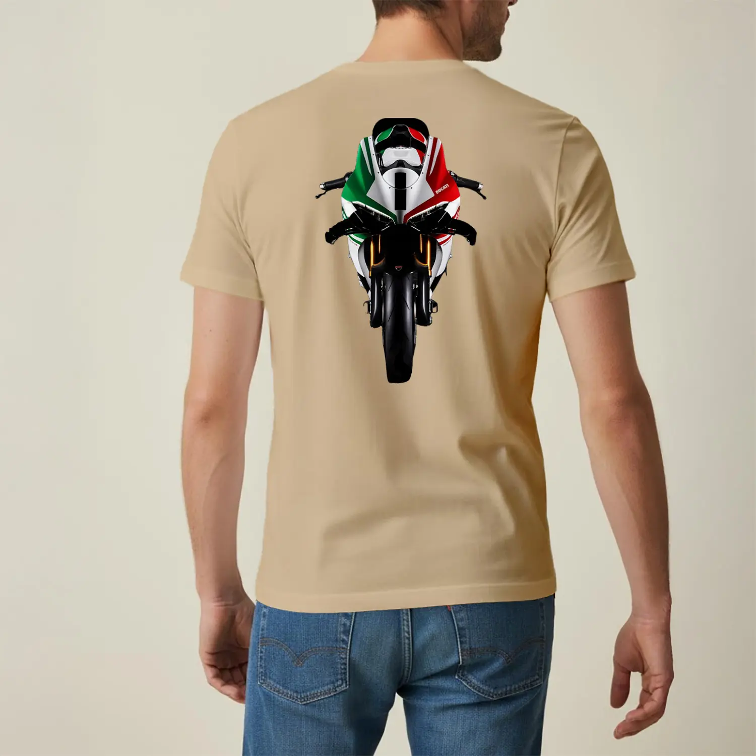 Yeşil Beyaz Kırmızı Motor Görselli Baskılı Erkek Tişört