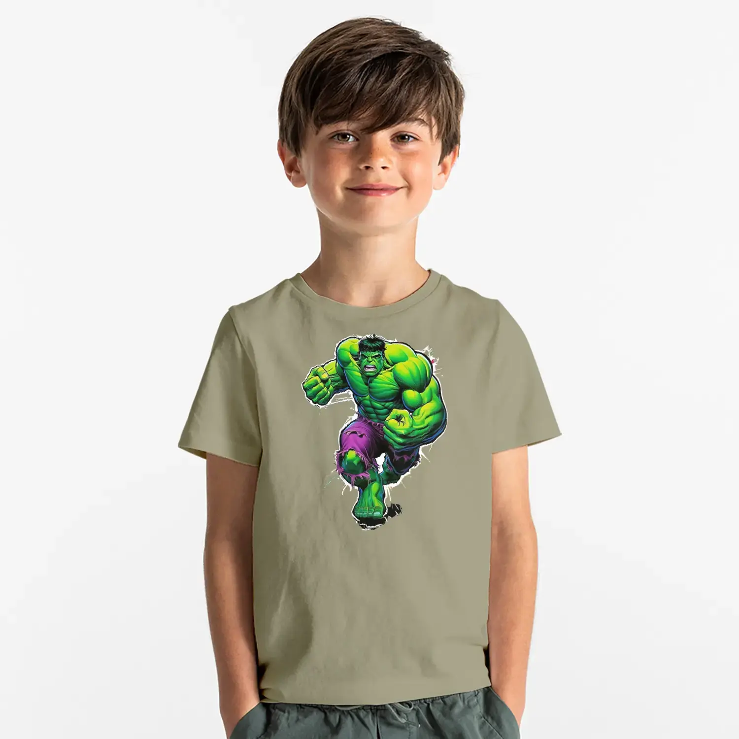 Yeşil Dev Güç Kahramanı Baskılı Erkek Çocuk Tişört