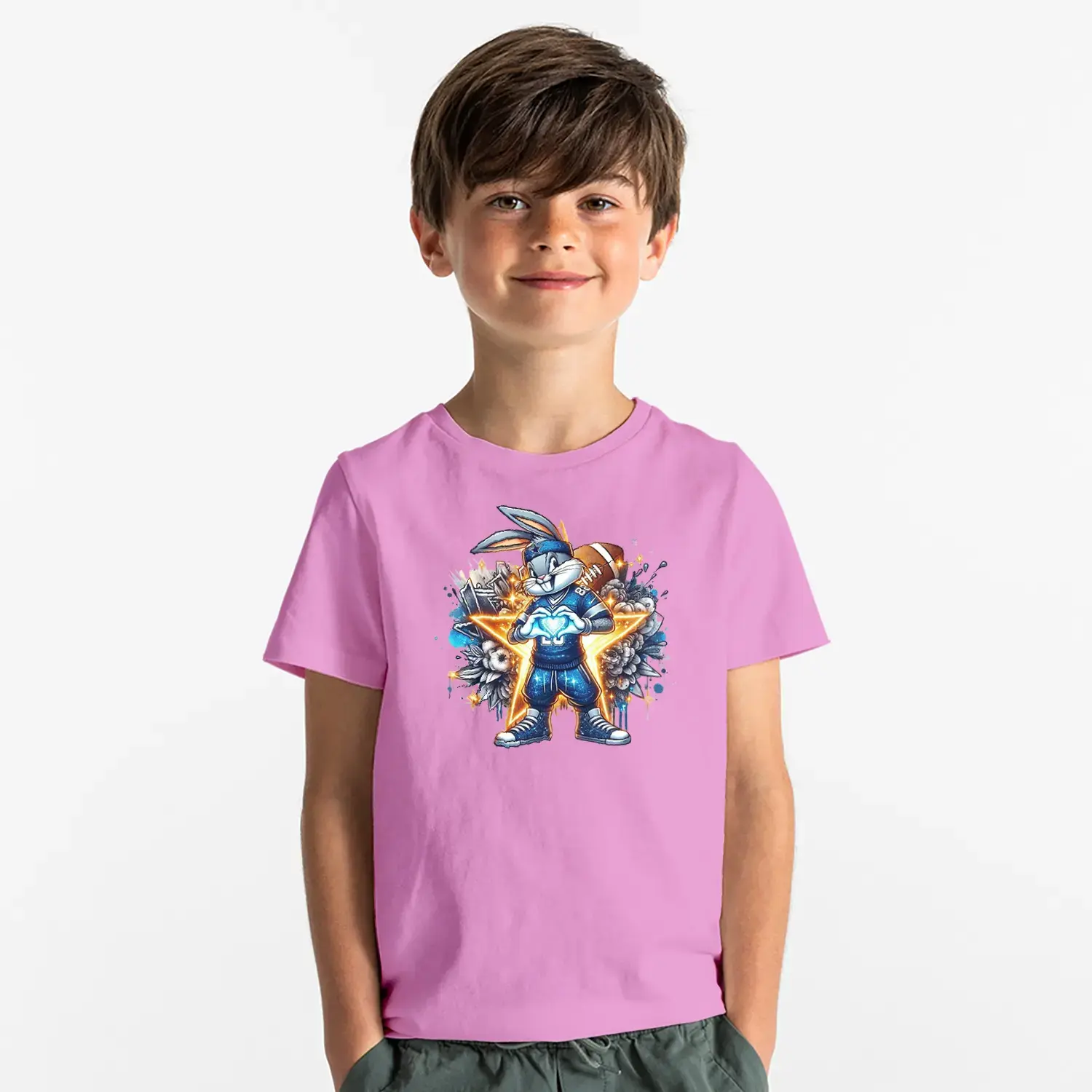 Yıldız Temalı Karizmatik Tavşan Baskılı Erkek Çocuk Tişört