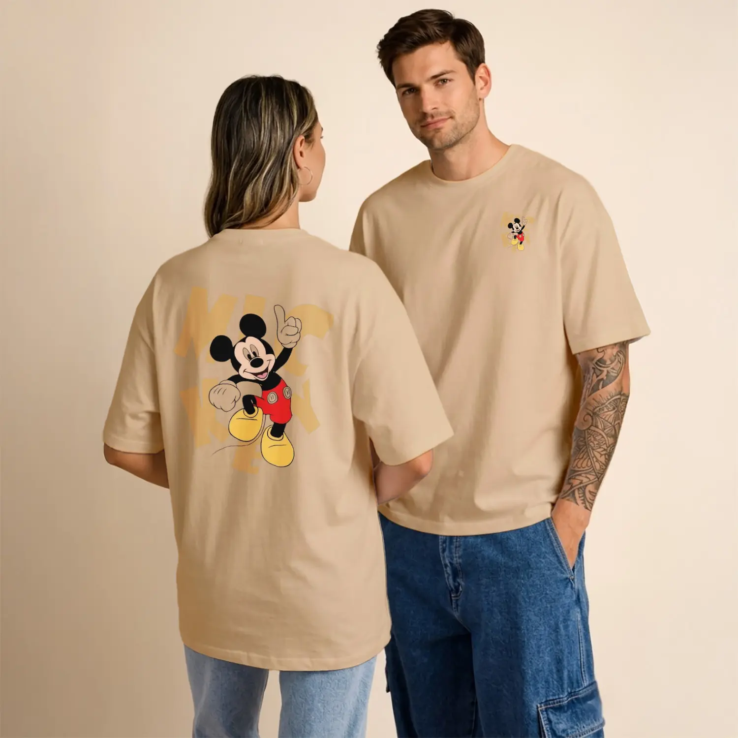 Yuvarlak Kulaklı Çizgi Film Karakteri Sarı Mickey Yazılı Baskılı Unisex Tişört