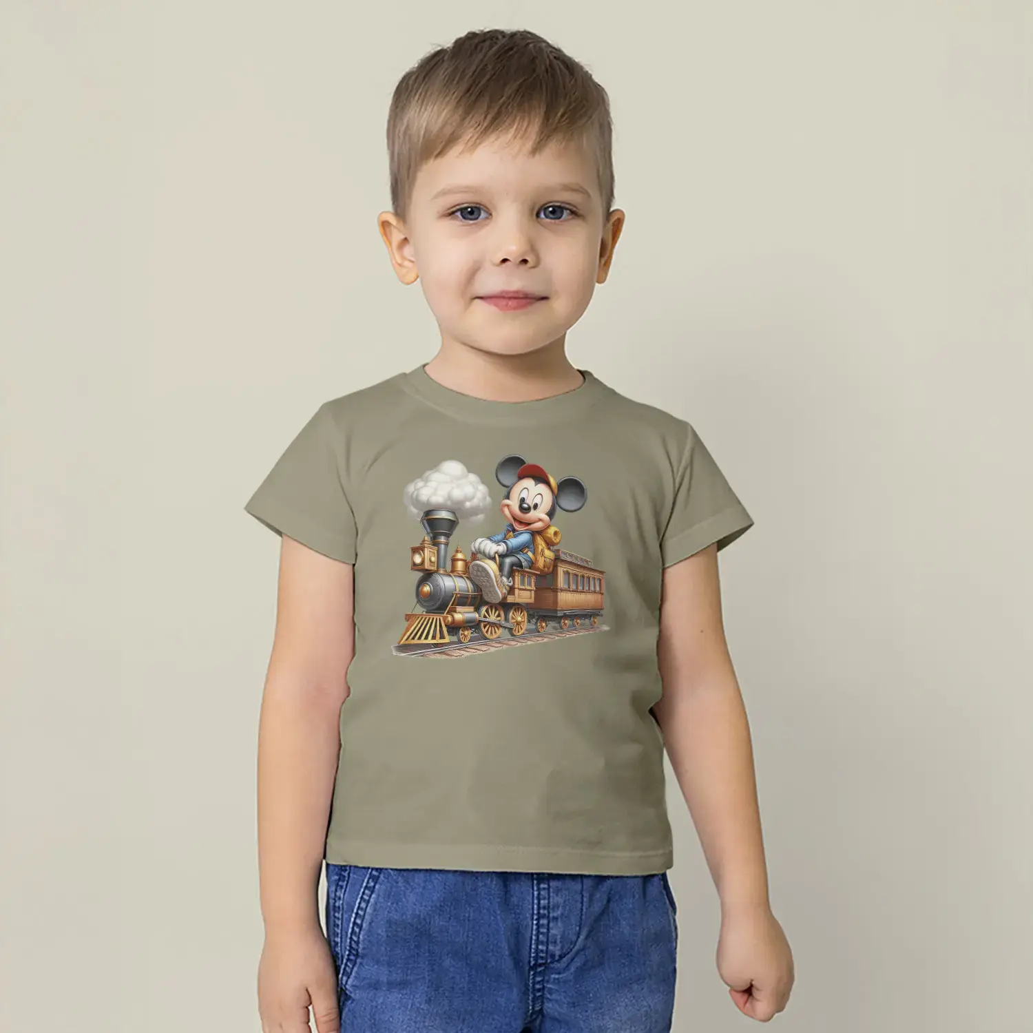 Yuvarlak Kulaklı Çizgi Film Karakteri Tren Baskılı Erkek Çocuk Tişört