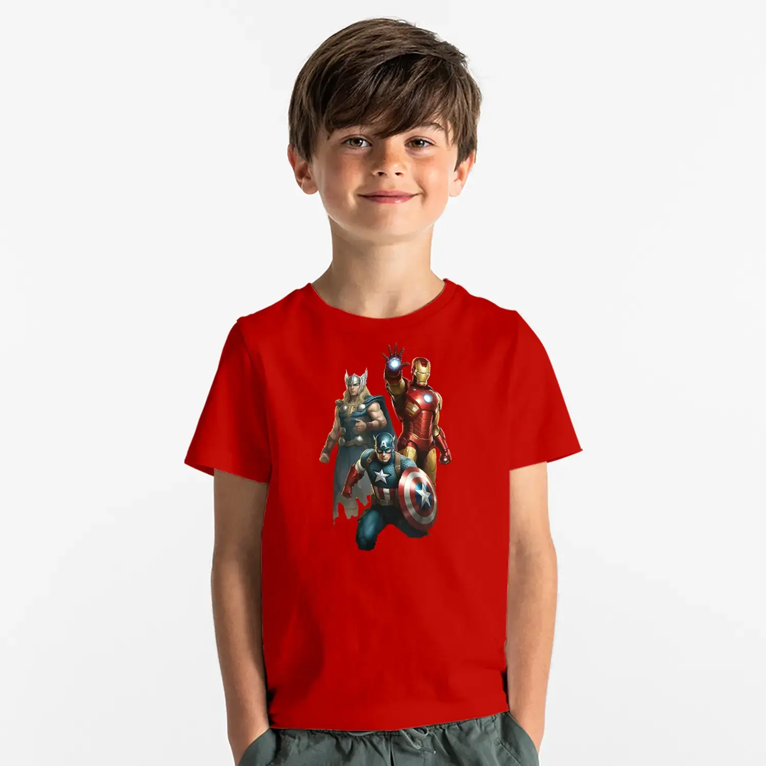 Zırhlı ve Kalkanlı Süper Kahraman Üçlüsü Baskılı Erkek Çocuk Tişört